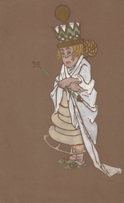 Kostuumontwerp voor de witte koningin voor Alice in Wonderland door William Penhallow Henderson