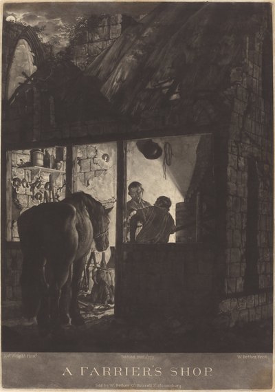 De Hoefsmederij door William Pether after Joseph Wright of Derby