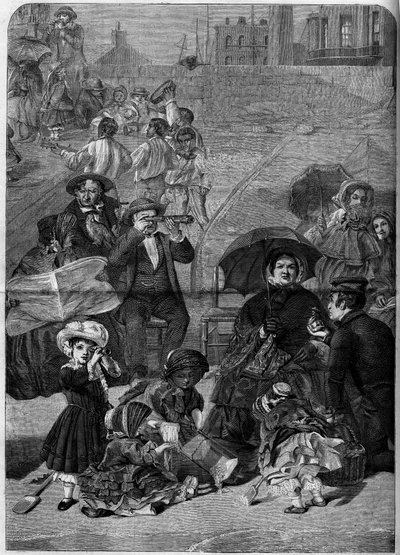 Victoriaans Engeland: Toeristen op het strand van Ramsgate, Engeland door William Powell (after) Frith