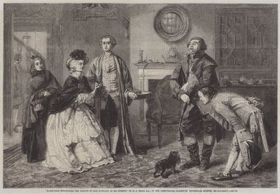 Honeywood introduceert de deurwaarders aan Miss Richland als zijn vrienden door William Powell Frith
