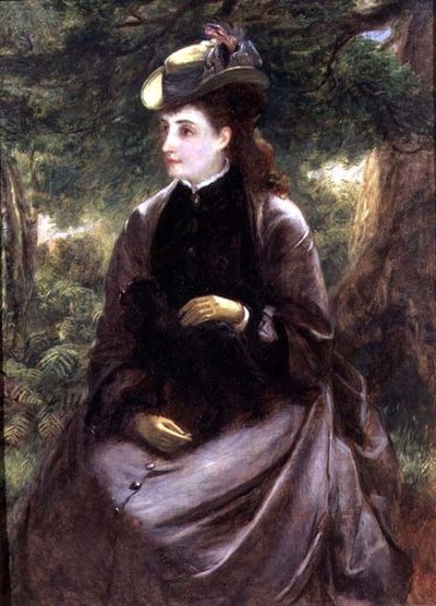 Portret van een dame rustend met haar hond door William Powell Frith
