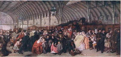 Het treinstation, uit Cassells History of the British People gepubliceerd door de Waverley Book Company Limited, ca. 1940 door William Powell Frith
