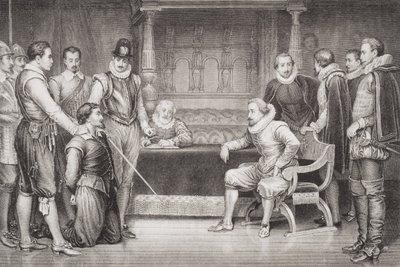 Guy Fawkes ondervraagd door James I en zijn raad in de slaapkamer van de koning, uit 