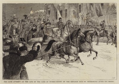 De Laatste Poging op het Leven van de Tsaar van Rusland, Binnenkomst van de Keizer in St. Petersburg na zijn Ontsnapping door William Ralston