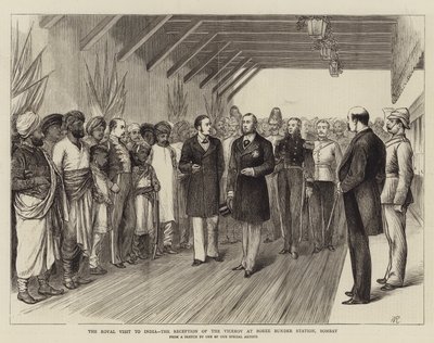 Het Koninklijk Bezoek aan India, de Ontvangst van de Onderkoning op Boree Bunder Station, Bombay door William Ralston