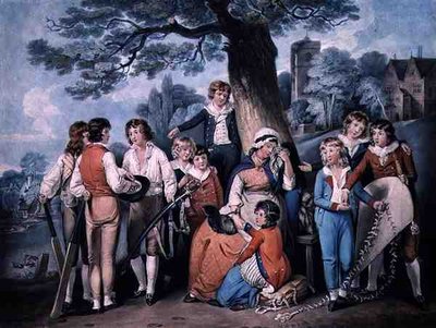 De weduwe van de soldaat, of de verzameling van schooljongens door William Redmore (after) Bigg