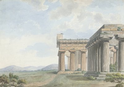 Gezichten in de Levant: Tempelruïnes in Paestum, c.1785 door William Reveley