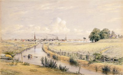 Jersey City met een Glimp van New York Vanaf het Bergen Kanaal, 1854 door William Rickarby Miller