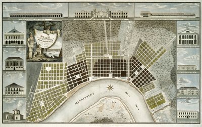 Plan van de stad en voorsteden van New Orleans, 1817 door William Rollinson