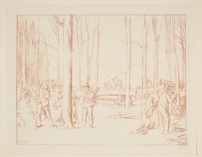 Landarbeiders werken in een bos door William Rothenstein