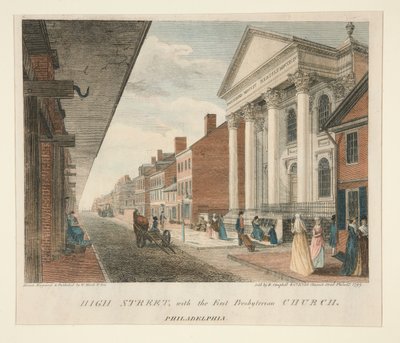 High Street, met de Eerste Presbyteriaanse Kerk, Philadelphia door William Russell Birch