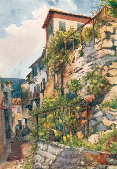 Straat in Falicon (kleurenlitho) door William Scott