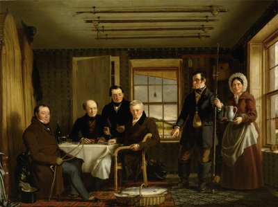 Bespreking van een Zalmvangst in een Schots Vissershuis, c.1840 door William Shiels