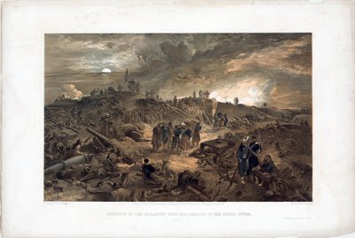 Oorlog van de Krim (1853-1856): episode van het beleg van Sebastopol (Oekraïne), de Franse troepen tussen de ruïnes na de inname van de Malakoff-toren, 8 september 1855 door William Simpson
