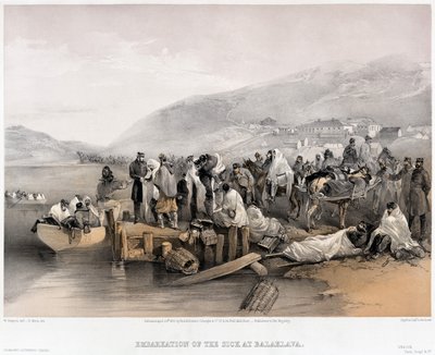 De inscheping van de zieken in Balaklava, 1855 door William Crimea Simpson