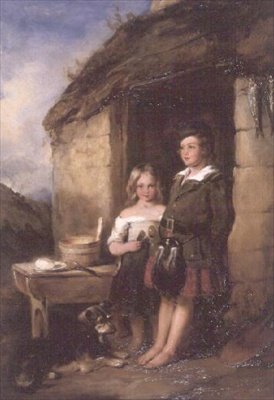 Hooglandkinderen bij de Deur van een Bothy door William Simson