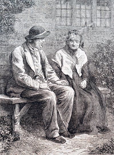 Een ouder echtpaar. Door William Small (1843-1929) een Engelse illustrator. 1880 (gravure) door William Small