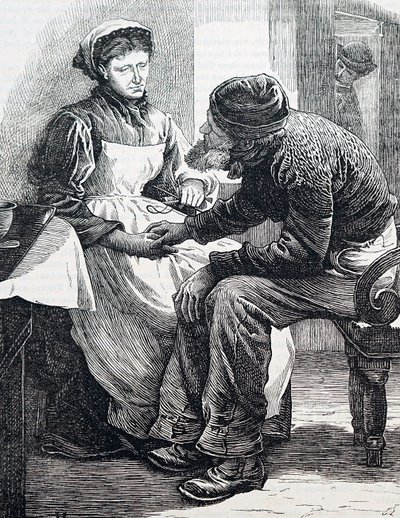 Een ouder echtpaar. Door William Small (1843-1929) een Engelse illustrator. 1880 (gravure) door William Small