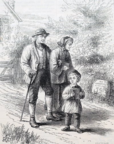 Een ouder echtpaar en hun kleinkind. Door William Small (1843-1929) een Engelse illustrator. 1880 (gravure) door William Small