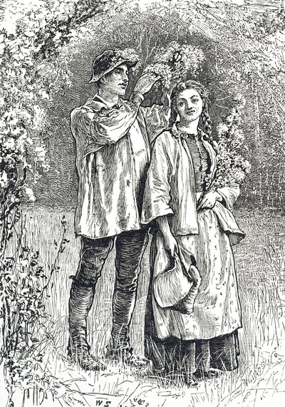 Gravure die de kroning van de Meikoningin afbeeldt door William Small