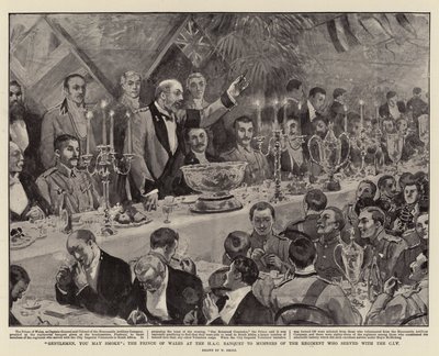 Heren, u mag roken, de Prins van Wales bij het HAC-banket voor leden van het regiment die met de CIV dienden door William Small