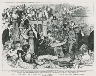 Mr. Albert Chevalier zingt een van zijn coster-liedjes in een salon in West End (gravure) door William Small