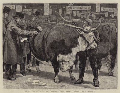 De Vee Show in de Landbouwhal, beoordeling van de Herefords door William Small