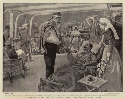Het afscheid, een scène aan boord van een naar huis varend transport door William Small