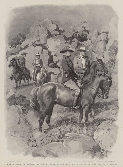 De opstand in Rhodesië, Sir F Carrington en Mr Rhodes in de Matoppo-heuvels door William Small