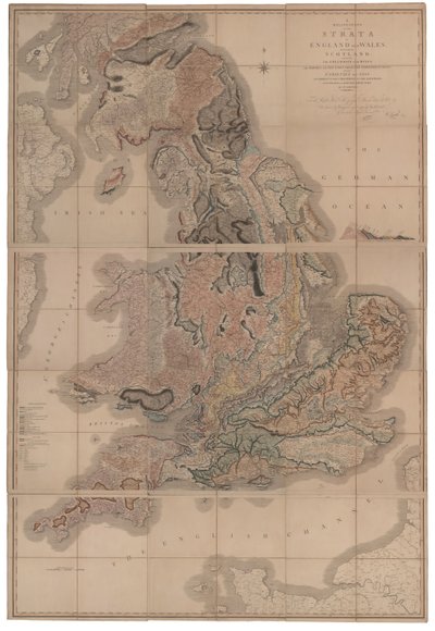 Delineatie van de Strata van Engeland en Wales met een Deel van Schotland De eerste geologische kaart door William Smith