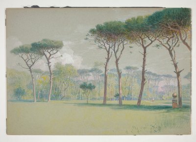 Castel Fusano: Landschap - uitgestrekt grasveld en bomen door William Stanley Haseltine