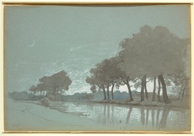 Tekening, Kanaallandschap bij Brugge, België, 1875-80 door William Stanley Haseltine