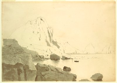 Tekening, Gezicht op Capri, Italië, met de zuidkust en de Faraglione, ca. 1865 door William Stanley Haseltine