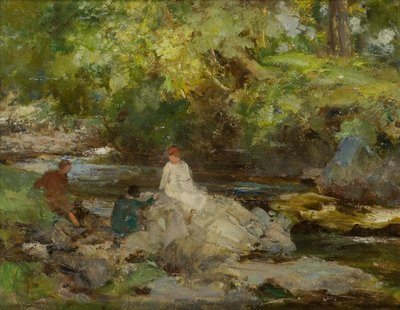 Drie Figuren bij een Rivier door William Stewart MacGeorge
