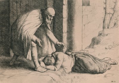 Barmhartigheid valt flauw voor de poort, ca. 1916 door William Strang