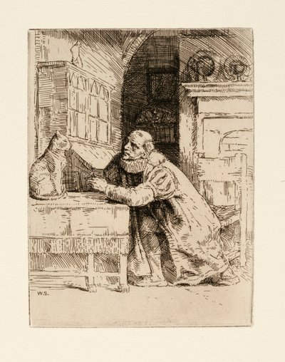 Montaigne en de kat. Illustratie door Izaak Walton en Charles Cotton uit The Compleat Agler door William Strang
