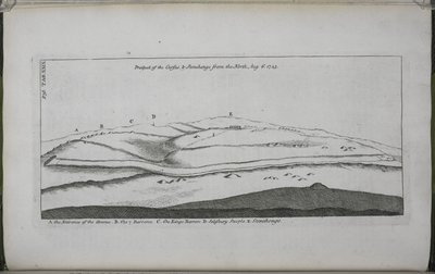 Stonehenge, een Tempel hersteld voor de Britse Druïden: Uitzicht op de Cursus en Stonehenge, vanuit het noorden door William Stukeley