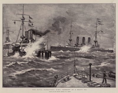 De Marine Manoeuvres, H.M.S. Benbow in een Zware Zee door William T. Maud