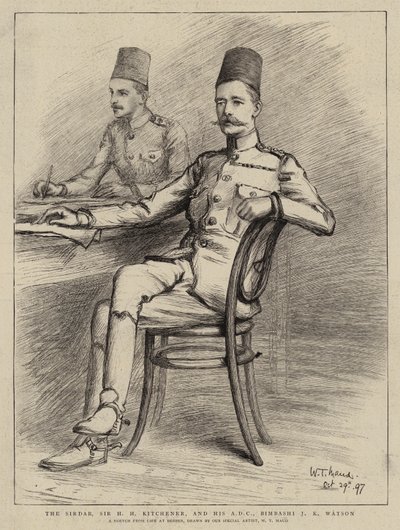 De Sirdar, Sir H H Kitchener, en zijn ADC, Bimbashi J K Watson door William T. Maud