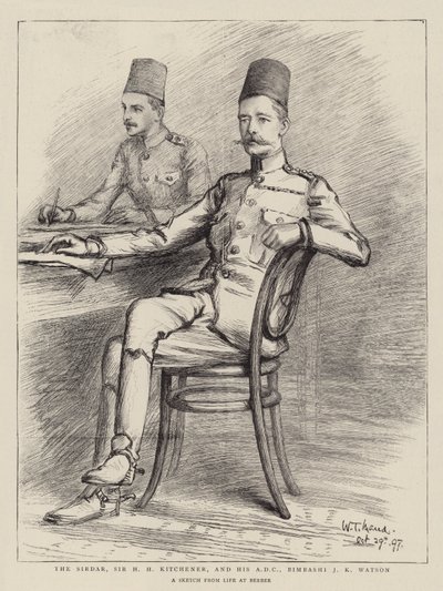 De Sirdar, Sir H H Kitchener, en zijn ADC, Bimbashi J K Watson door William T. Maud