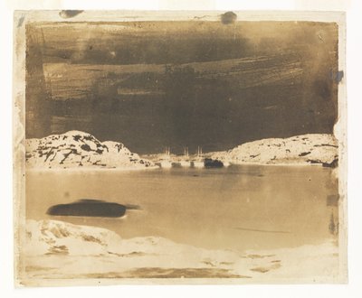 Een uitzicht over een baai naar de Franklin zoekschepen onder bevel van kapitein Belcher door William Thomas Domville