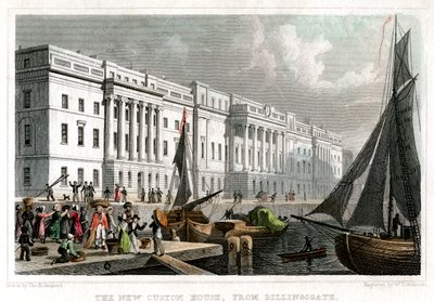 Het nieuwe Douanehuis, vanaf Billingsgate, City of London, c1830 door William Tombleson