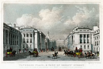 Waterloo Place en een deel van Regent Street, Westminster, Londen, 1828 door William Tombleson