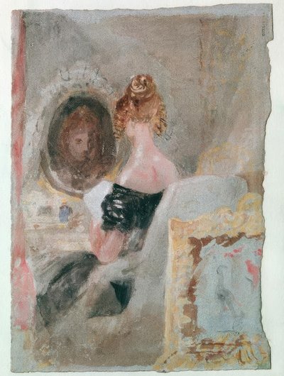 Interieur in Petwoath House: Vrouw voor de spiegel door Joseph Mallord William Turner