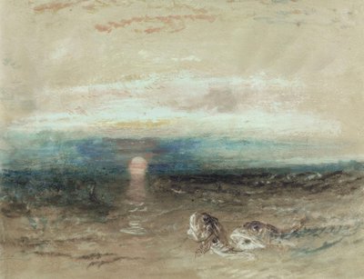 Zonsondergang boven de zee met knorhanen door Joseph Mallord William Turner