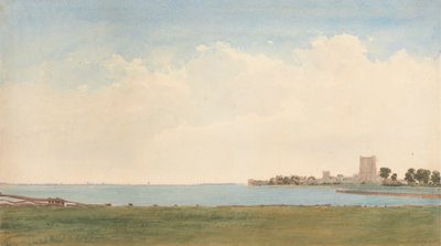 Porchester Castle: Een uitzicht vanuit Porchester Village over het water naar Portsmouth door William Turner of Oxford