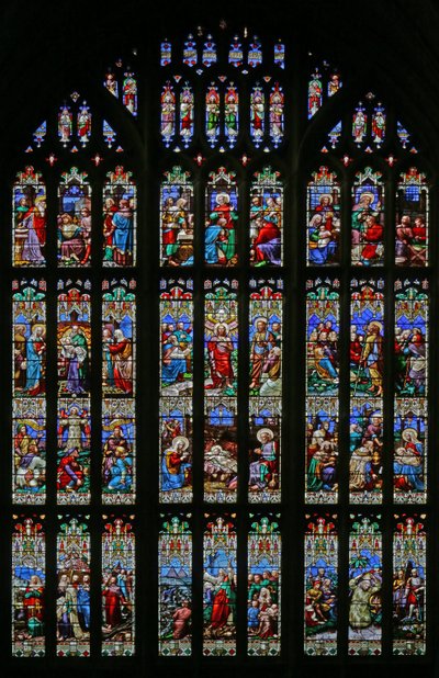 De Geboorte en het thema van de Doop, 1859 (glas-in-lood) door William Wailes