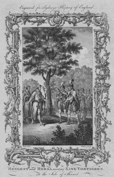 Hengest en Horsa ontmoeten koning Vortigern, op het eiland Thanet, 1773 door William Walker