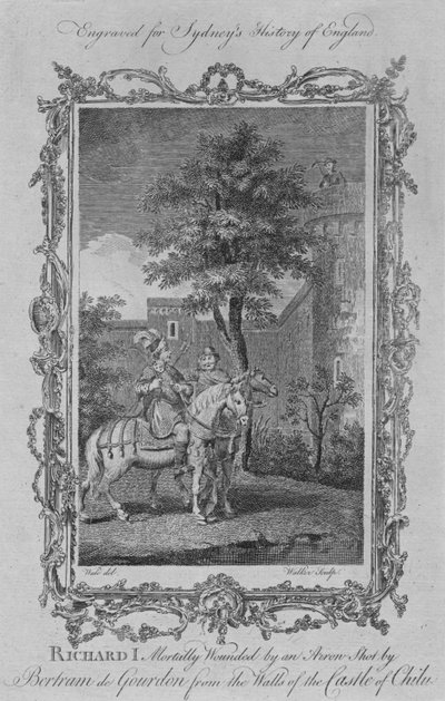 Richard I dodelijk gewond door een pijl geschoten door Bertram de Gourdon vanaf de muren van het kasteel door William Walker
