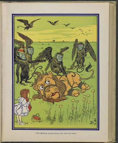 He Monkeys wound many coils around his body", illustratie uit "The wonderful Wizard of Oz" door Lyman Frank Baum door William Wallace Denslow